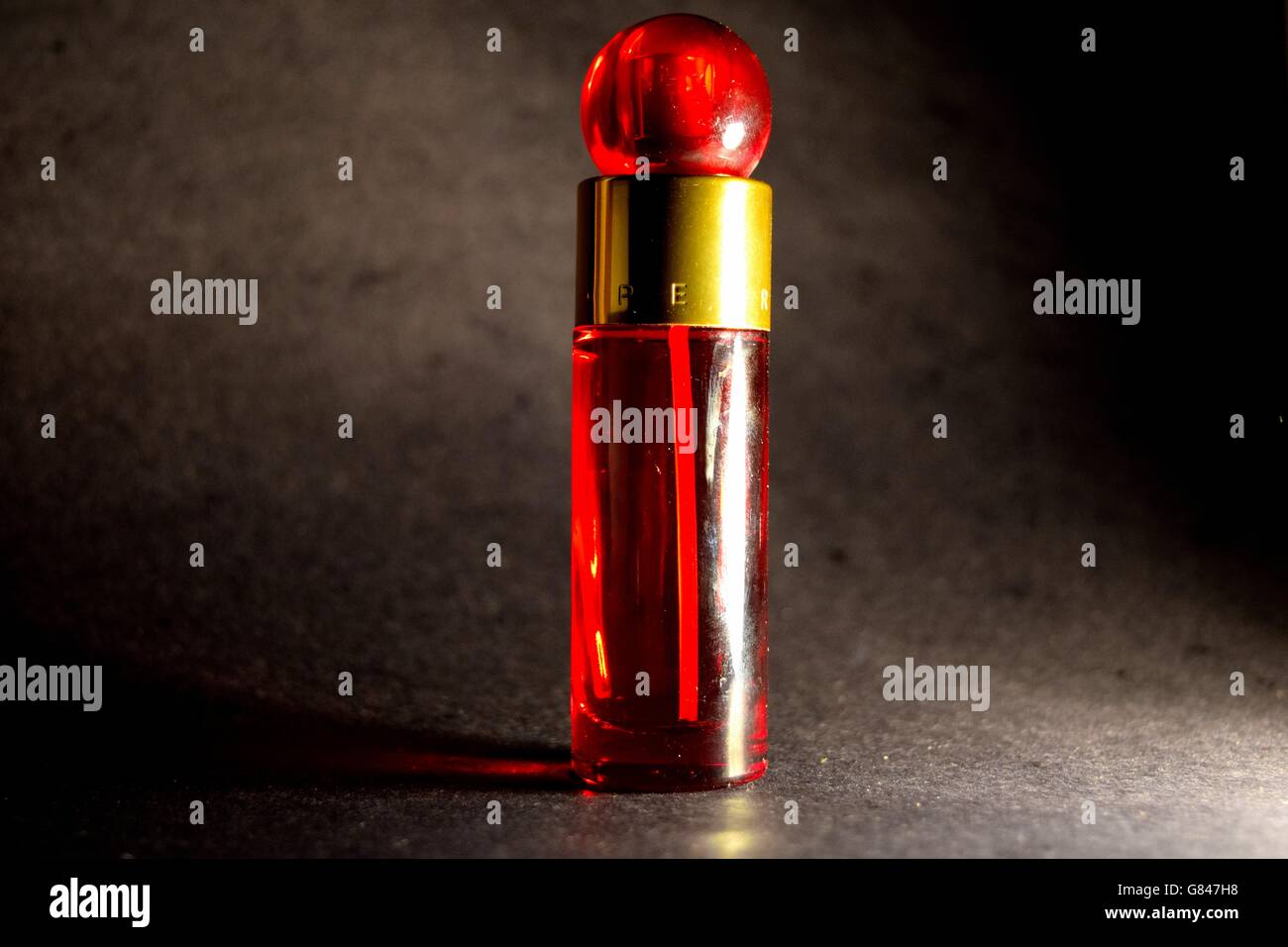 Perfume, Perfume Atomizer, Bottle, Scented, No People, Red, Spray, Antique, Plain Background, White Background, Colour Image, Fo Stock Photo