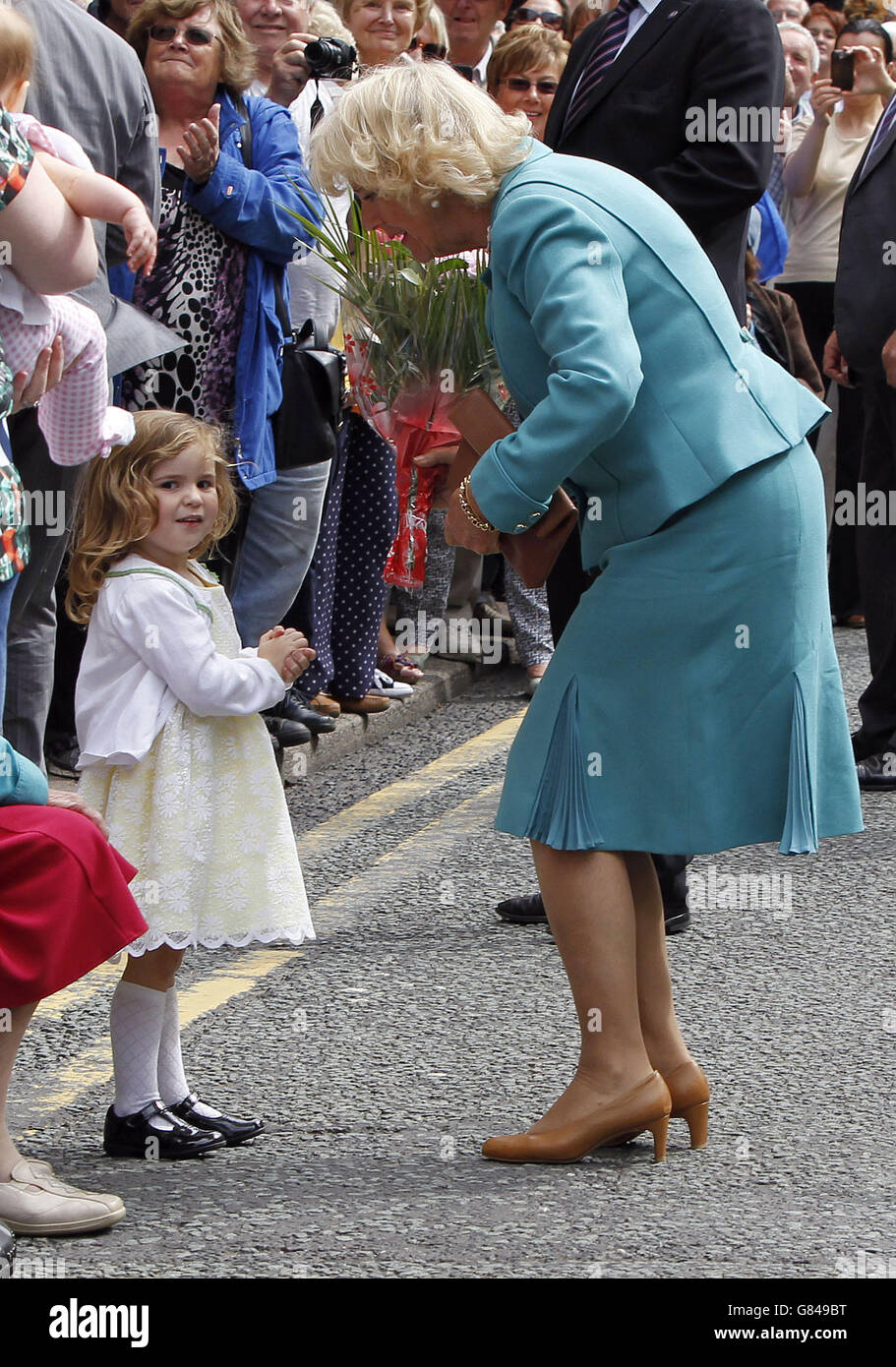 The Duchess of Cornwall on a walkabout in Llangollen before following on to the Eisteddfod, meeting competitors and watching the International Parade, Royal International Pavilion as she continues her tour of Wales. Stock Photo