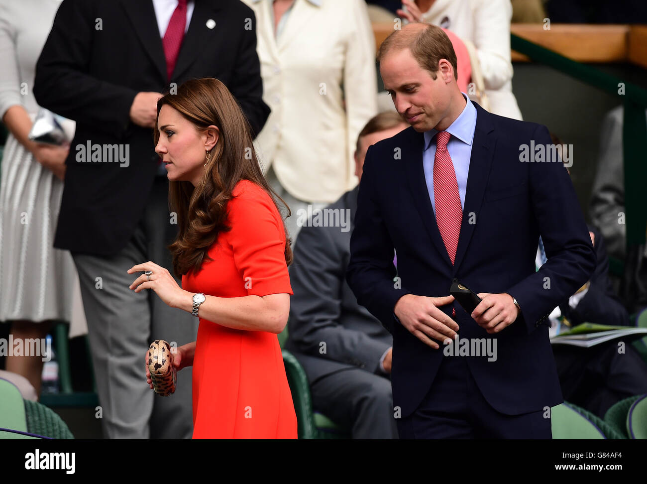 The Duke and Duchess of Cambridge in the royal box during day Nine of the Wimbledon Championships at the All England Lawn Tennis and Croquet Club, Wimbledon. Stock Photo