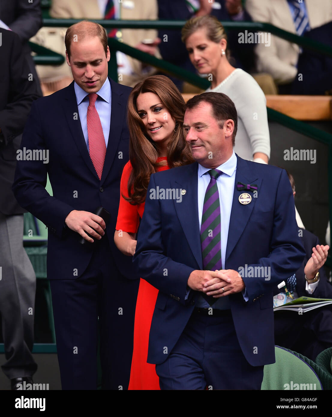 The Duke and Duchess of Cambridge in the royal box during day Nine of the Wimbledon Championships at the All England Lawn Tennis and Croquet Club, Wimbledon. Stock Photo