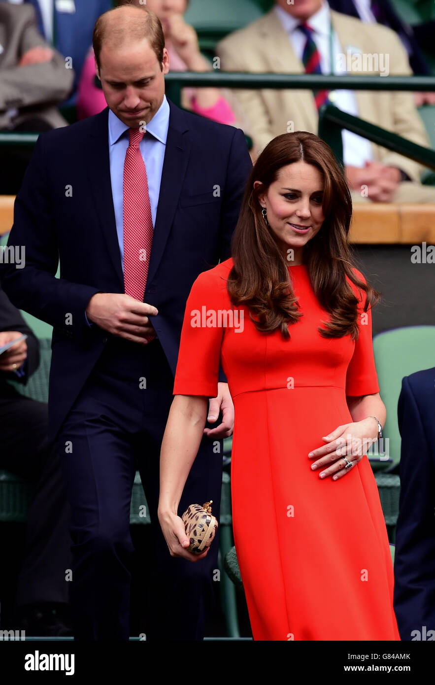 The Duke and Duchess of Cambridge in the Royal Box on day Nine of the Wimbledon Championships at the All England Lawn Tennis and Croquet Club, Wimbledon. Stock Photo