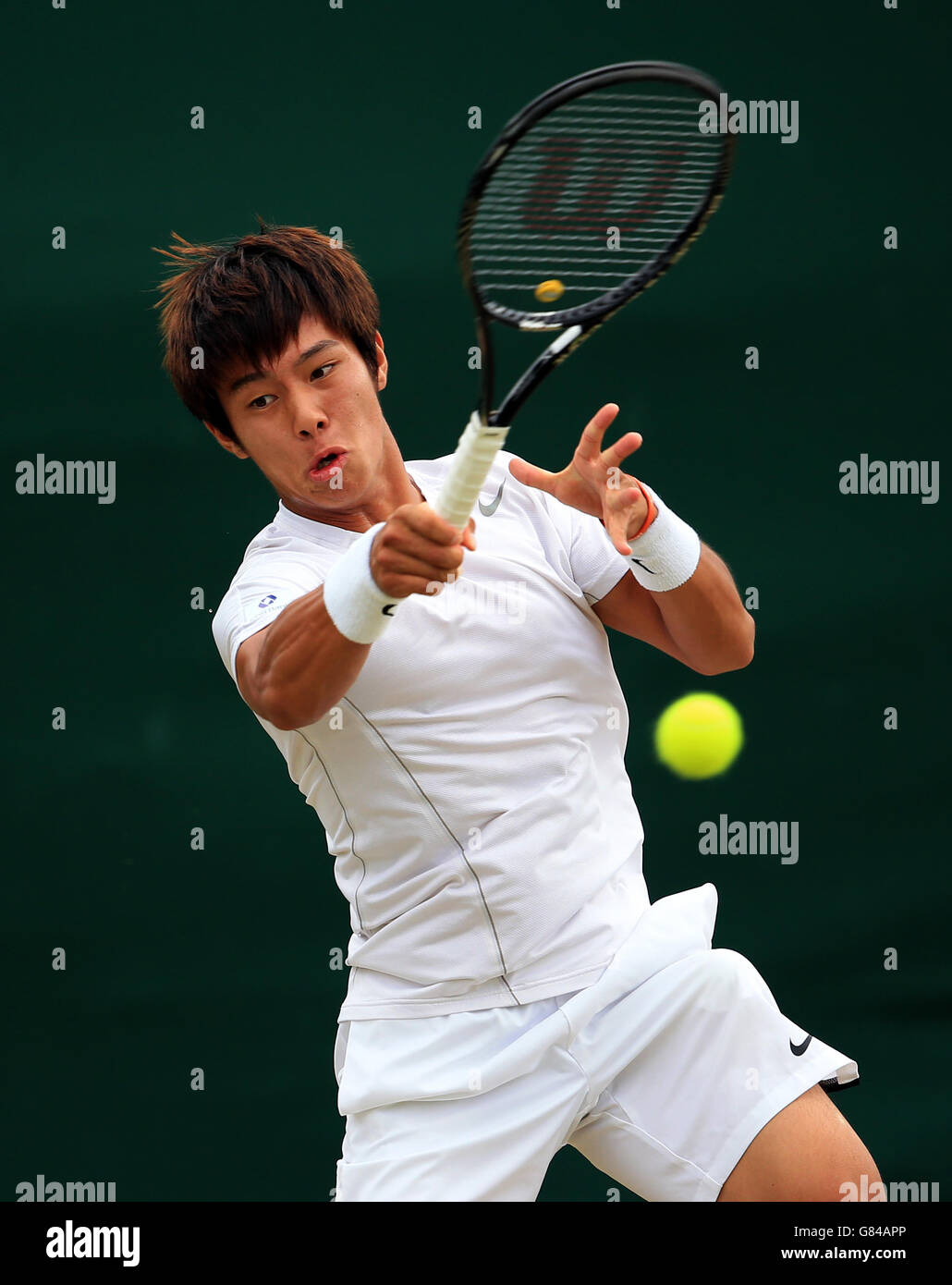 Duck Hee Lee in action on day Nine of the Wimbledon Championships at the  All England Lawn Tennis and Croquet Club, Wimbledon Stock Photo - Alamy