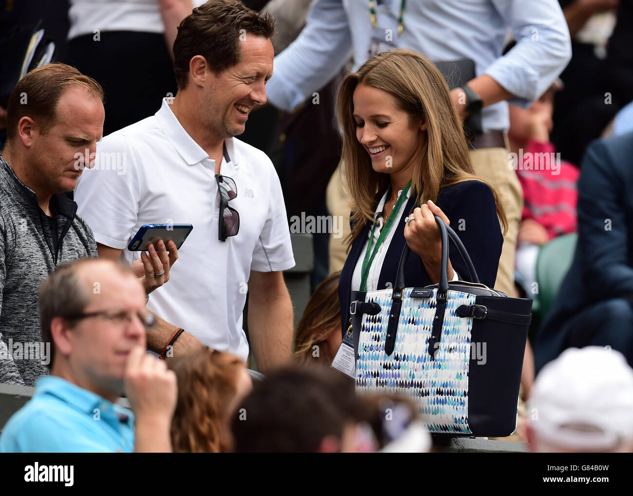 Kim Murray in the players box with Jonas Bjorkman during day Nine of the Wimbledon Championships at the All England Lawn Tennis and Croquet Club, Wimbledon. Stock Photo