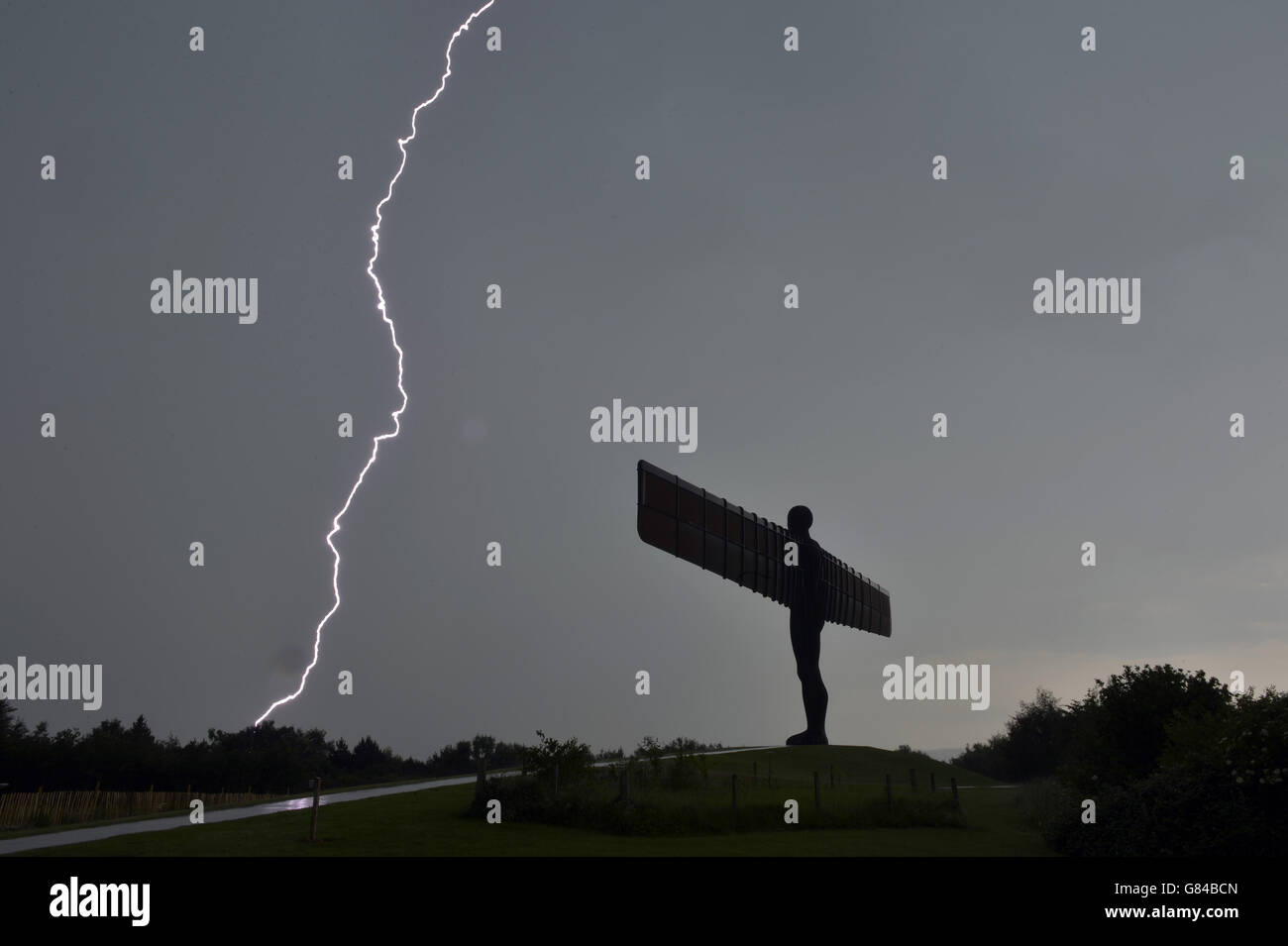 Lightning over the Angel of the North after a heavy storm as Britain ...