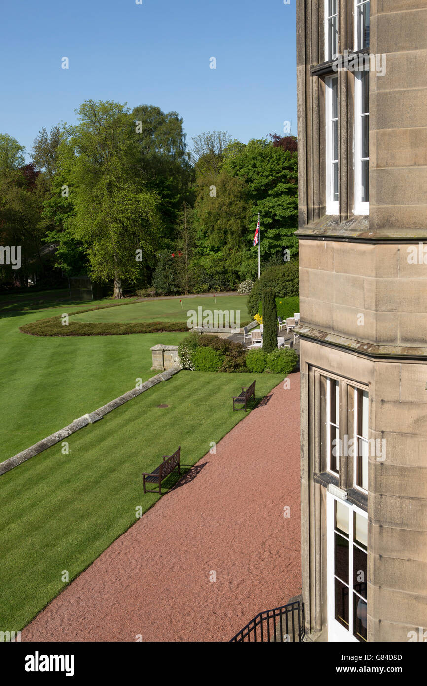The terrace of Matfen Hall in Northumberland, England. Stock Photo