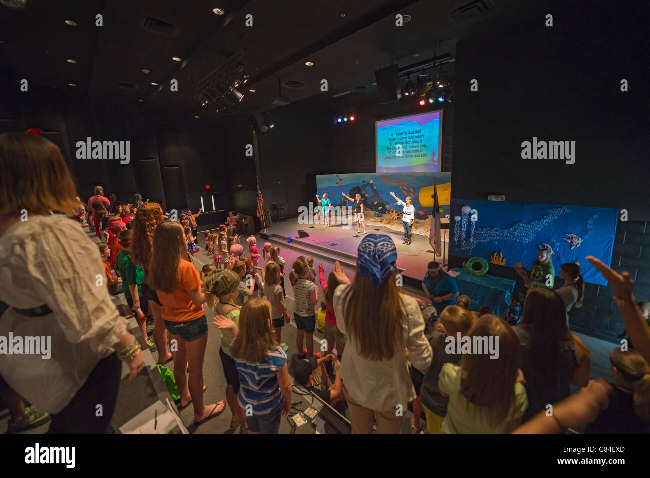 Vacation Bible School at First Baptist Church High Springs, Florida.  Black Box Theater. Stock Photo