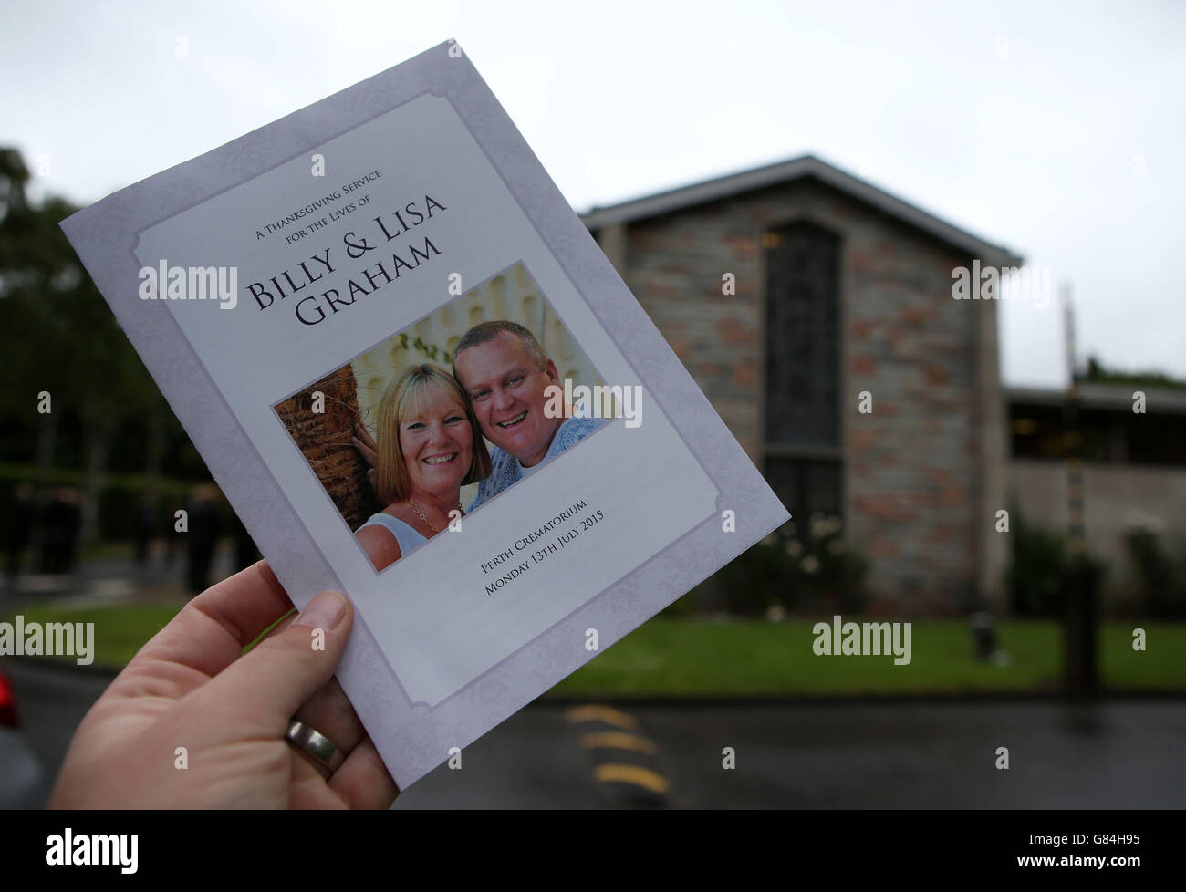 An order of service is held at the funeral of Billy and Lisa Graham at Perth Crematorium, as the grieving daughter of the couple killed in the Tunisian beach terror attack has told mourners at their funeral they were the 'best parents in the world'. Stock Photo