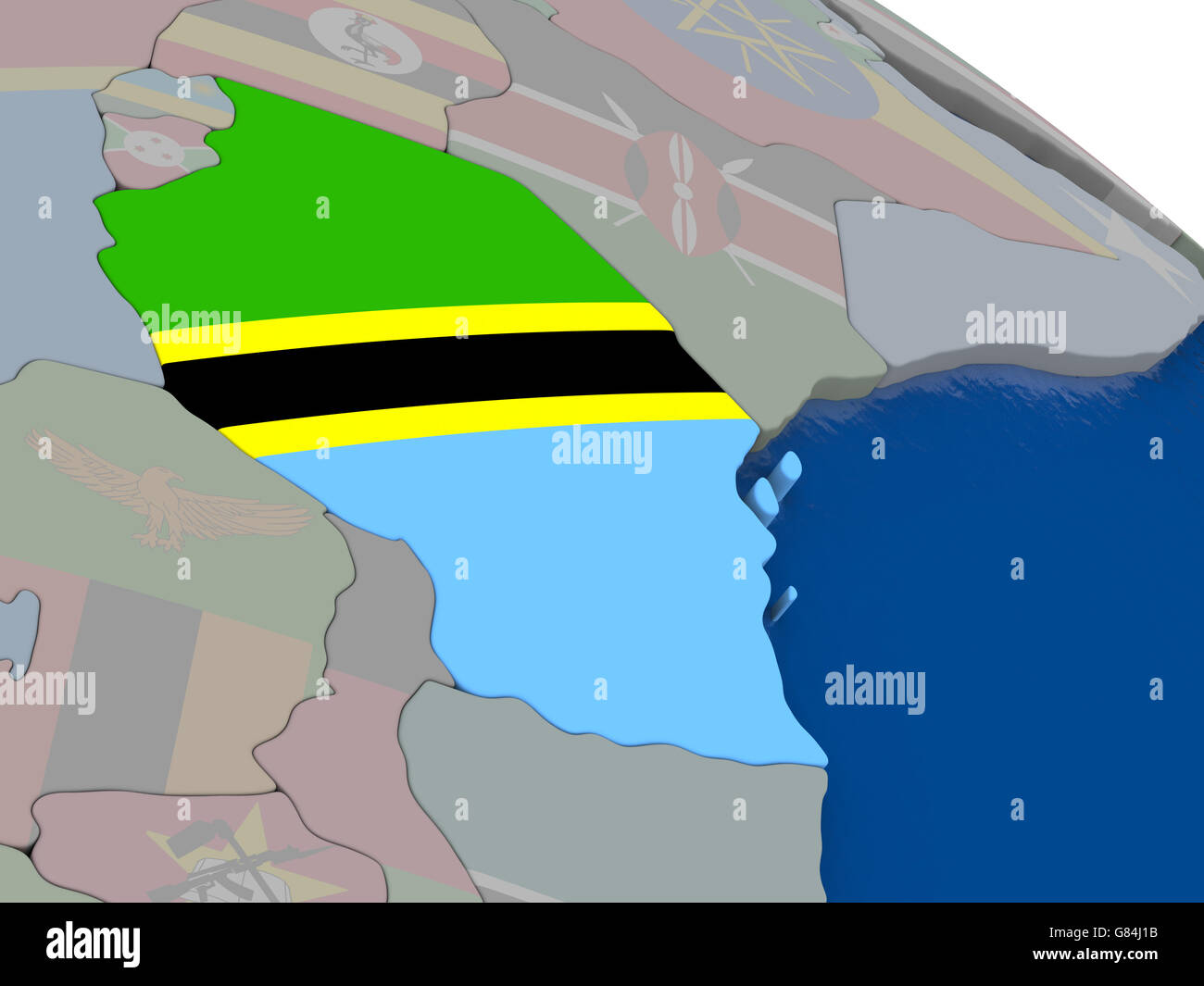 Tanzania with flag highlighted on model of globe. 3D illustration Stock ...