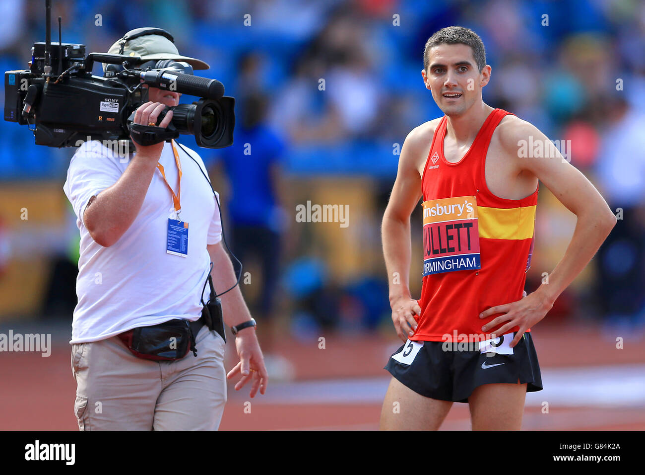 Athletics - 2015 Sainsbury's British Championships - Day One - Alexander Stadium. Rob Mullett (Lewes) after the Mens 3000m Steeplechase final. Stock Photo