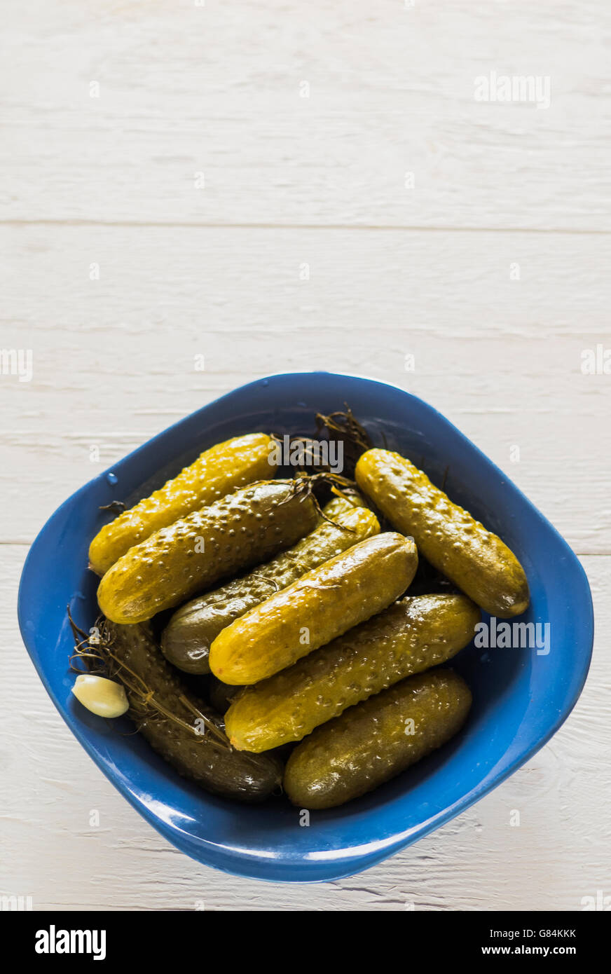 Bowl of Pickled gherkins Stock Photo