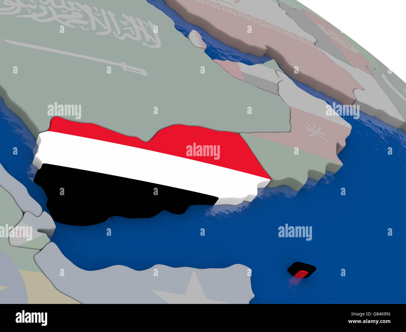 Yemen with flag highlighted on model of globe. 3D illustration Stock ...