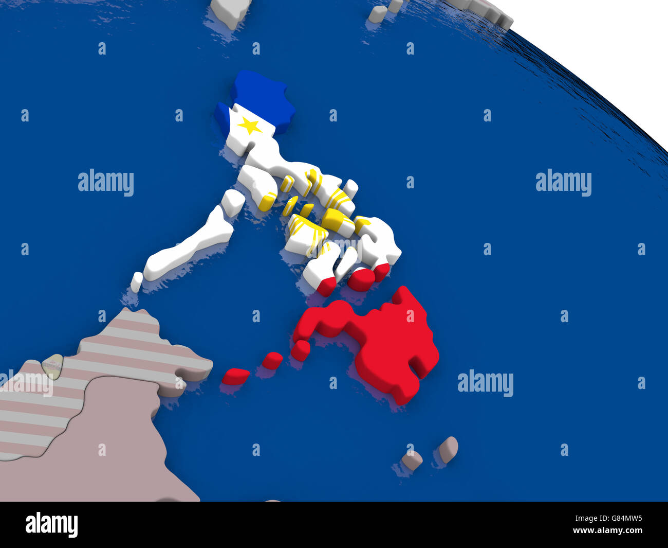 Philippines with flag highlighted on model of globe. 3D illustration ...