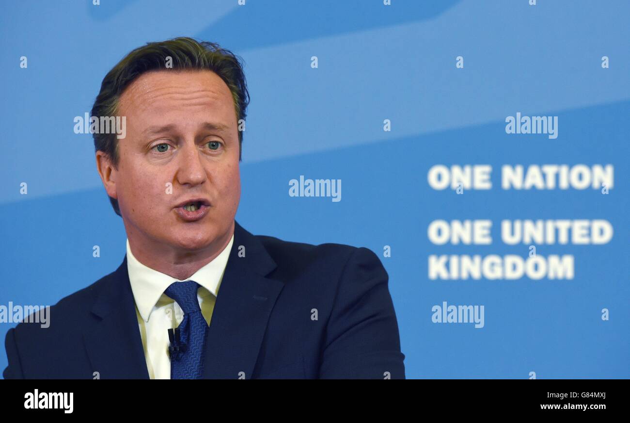 Prime Minister David Cameron delivers a speech at Ninestiles Academy in Birmingham, where he said that new Government legislation will include powers to put non-violent extremists who radicalise young people 'out of action'. Stock Photo