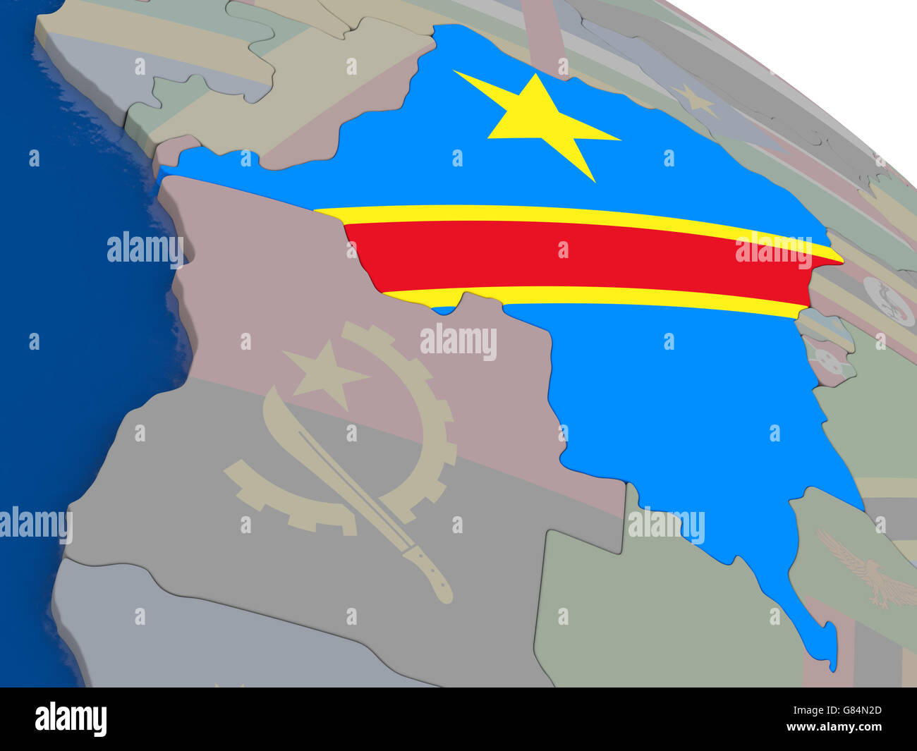 Democratic Republic of Congo with flag highlighted on model of globe ...