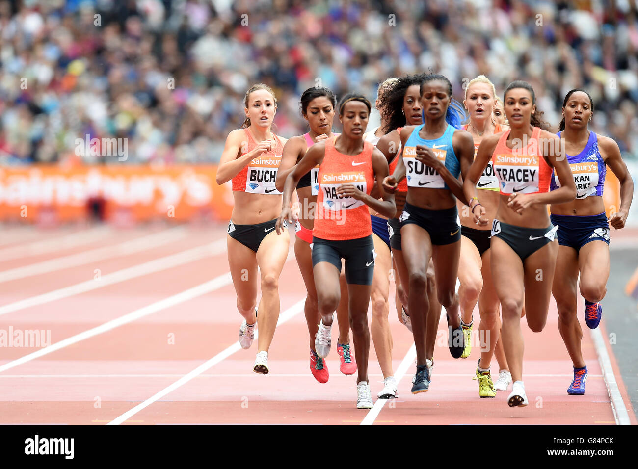 Switzerland's Selina Buchel (left) during day two of the Sainsbury's Anniversary Games at The Stadium at Queen Elizabeth Olympic Park, London. Stock Photo