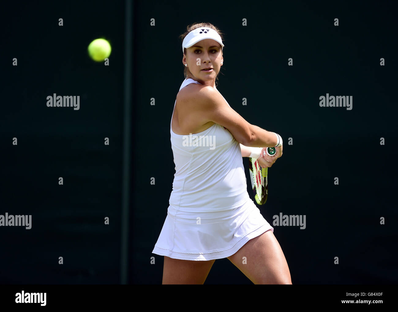 Belinda Bencic in action against Bethanie MattekSands on day Five of