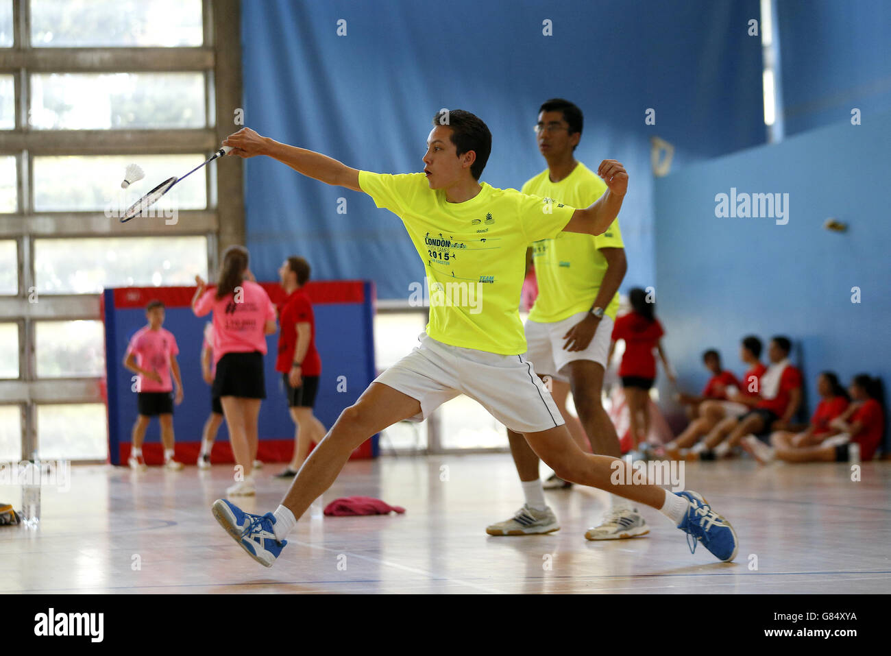 Athletics - 2015 London Youth Games - Day Three - Crystal Palace. Action from the badminton section during day 3 of the 2015 London Youth Games at Crystal Palace. Stock Photo