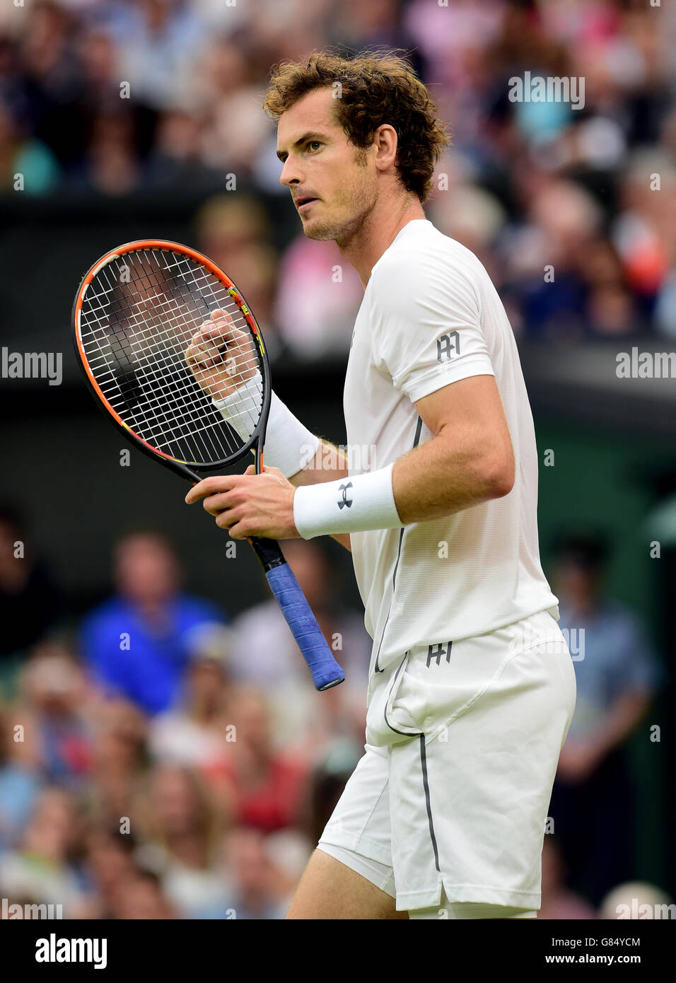 Andy Murray celebrates break of serve during day Nine of the Wimbledon Championships at the All England Lawn Tennis and Croquet Club, Wimbledon. Stock Photo