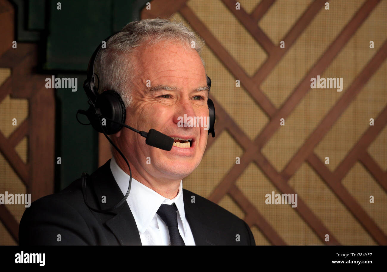 John McEnroe during day Nine of the Wimbledon Championships at the All England Lawn Tennis and Croquet Club, Wimbledon. Stock Photo