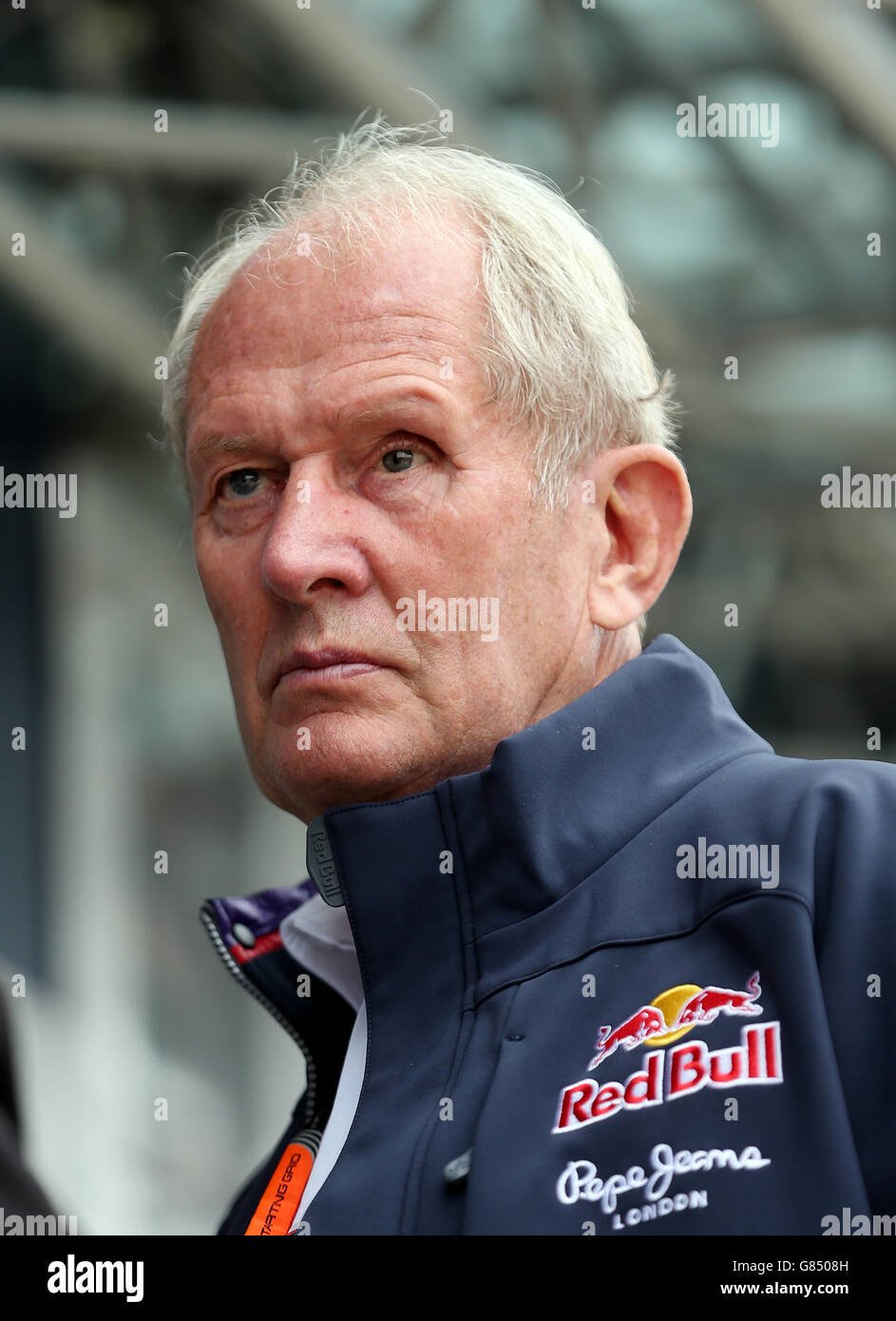 Red Bull's Helmut Marko during the 2015 British Grand Prix at Silverstone Circuit, Towcester. PRESS ASSOCIATION Photo. Picture date: Sunday June 5, 2015. See PA story AUTO British. Photo credit should read: David Davies/PA Wire. RESTIRCTIONS: Use subject to restrictions. Editorial use in print media and internet only. No mobile or TV. Commercial use with prior consent.  Use subject to restrictions. Editorial use in print media and internet only. Stock Photo