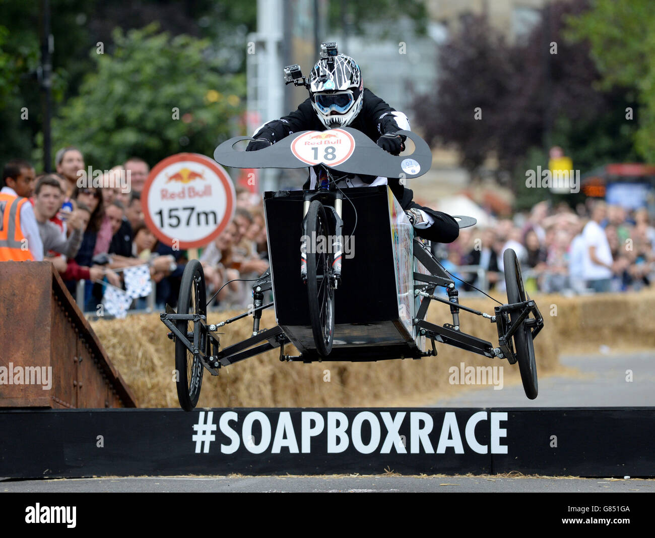 Team 'The Improved Rocket' take part in the Red Bull Soapbox Race, at