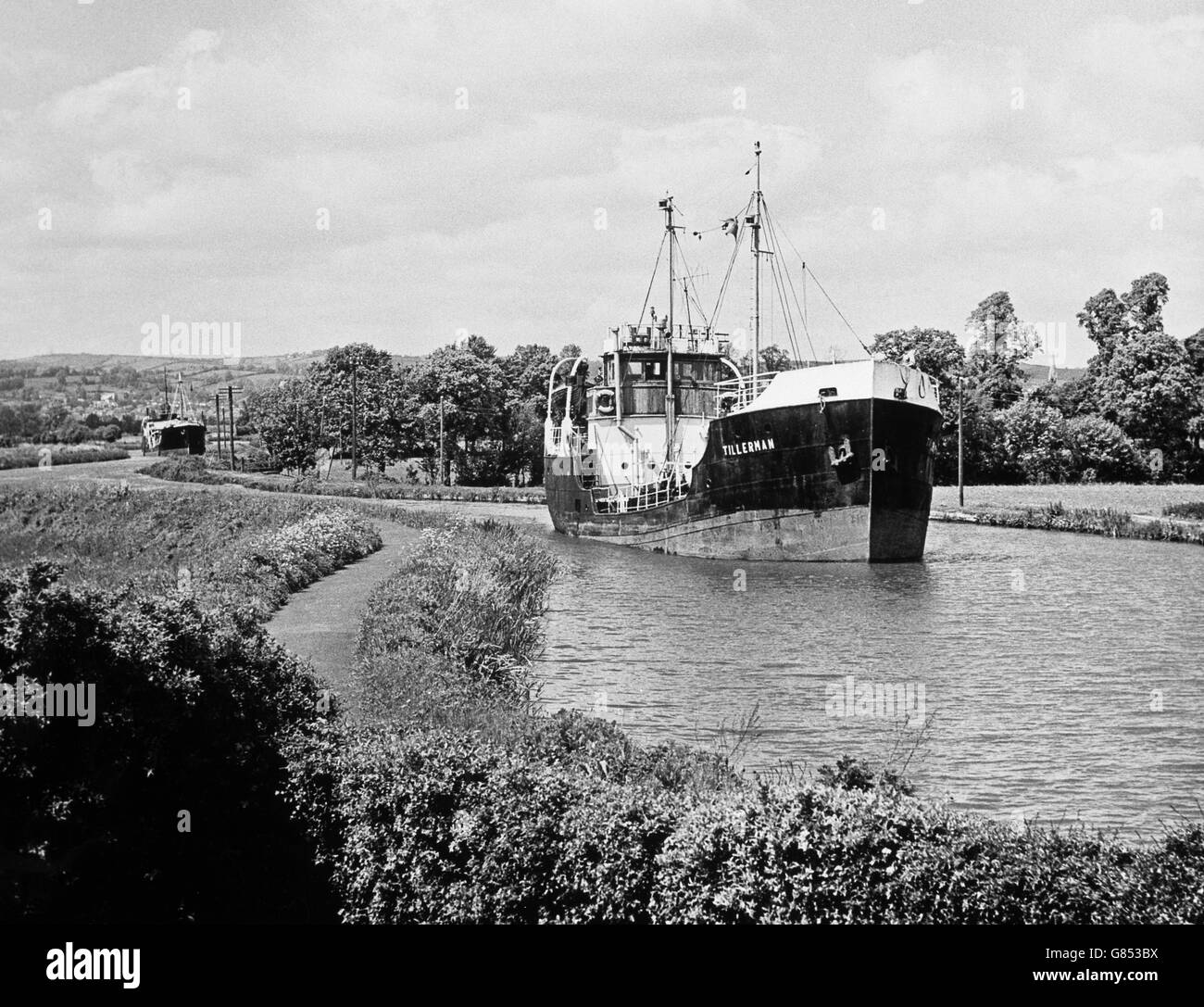 Exeter Ship Canal, Devon. Vessels pass through the Exeter ship canal. Stock Photo