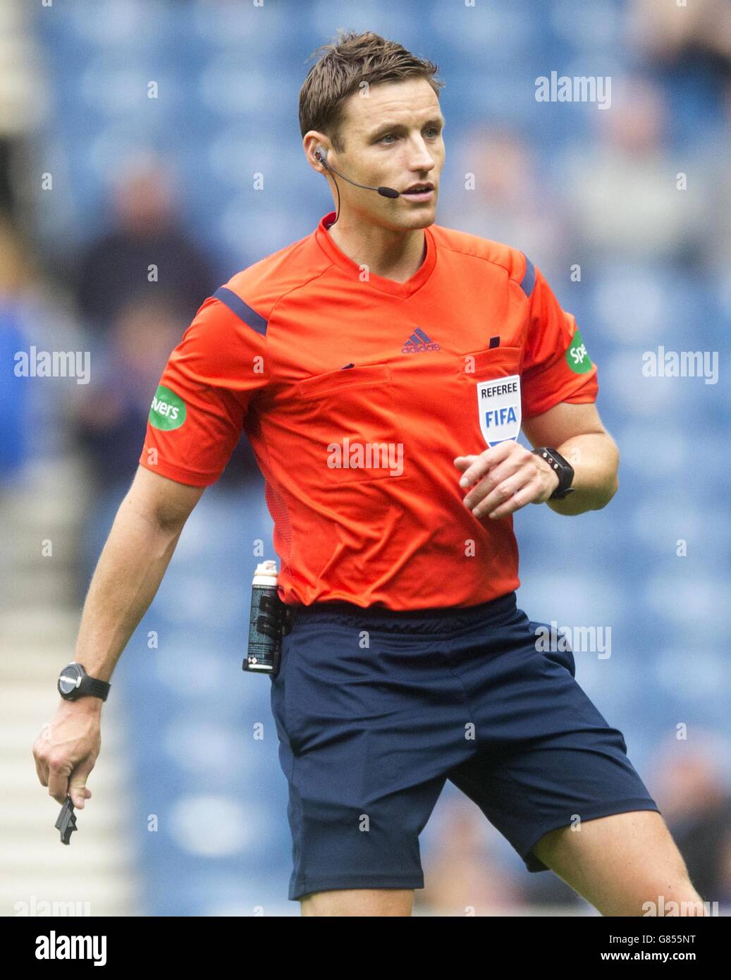 Referee Steven McLean during the pre-season friendly match at the Ibrox Stadium, Glasgow. Stock Photo