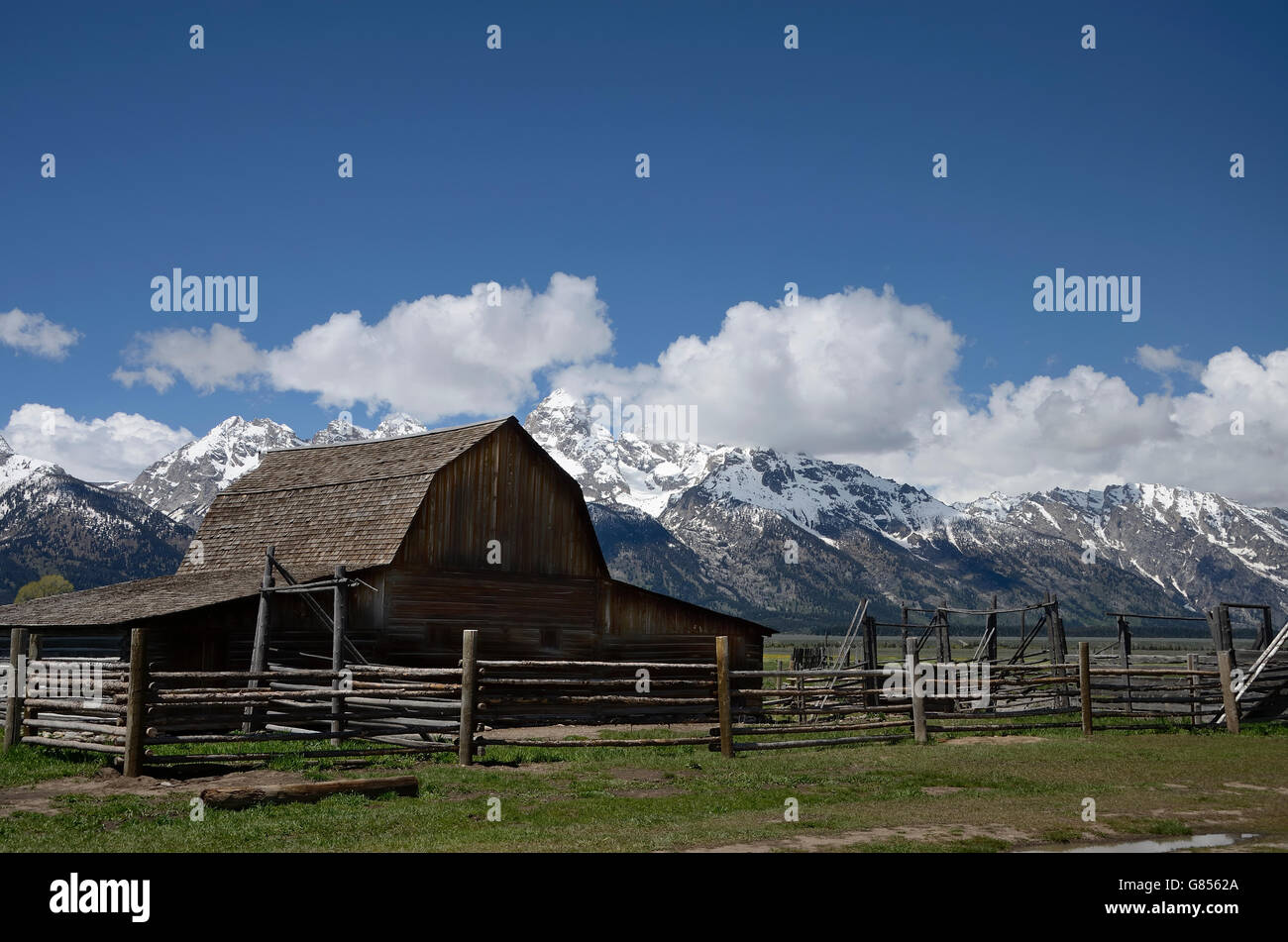 Historic Mormon Row, Grand Teton National Park, Jackson Hole valley, Wyoming, USA Stock Photo