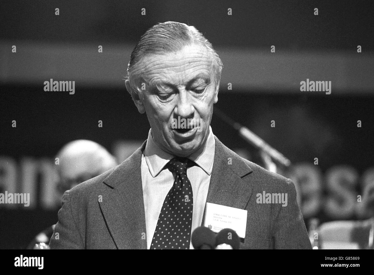 Lord Carr of Hadley speaks at the Confederation of British Industry's annual conference in Brighton. Stock Photo