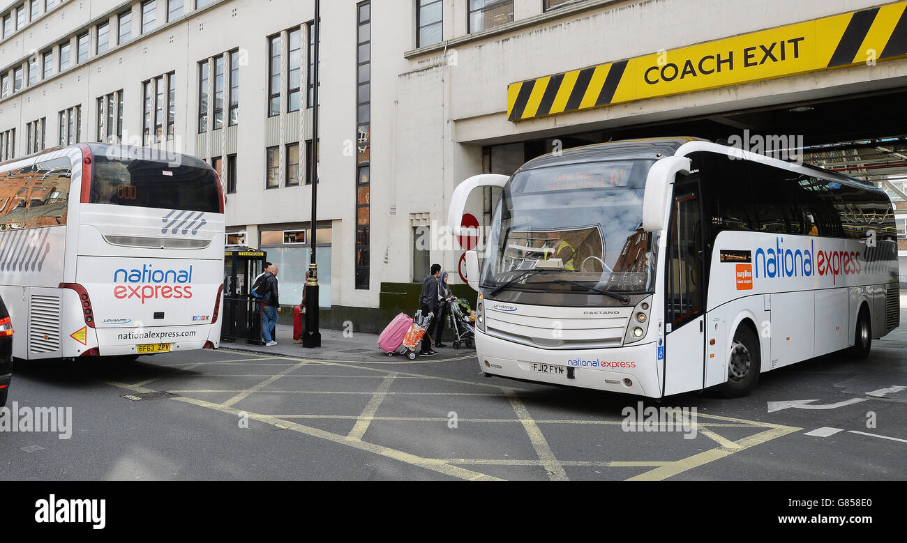 A National Express coach leaves the Victoria Coach Station, in central  London Stock Photo - Alamy