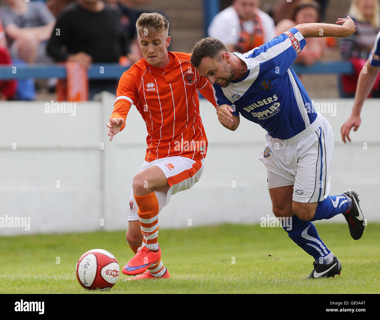 Lancaster City's Gary Hunter and Blackpool's Jarret Rivers Stock Photo