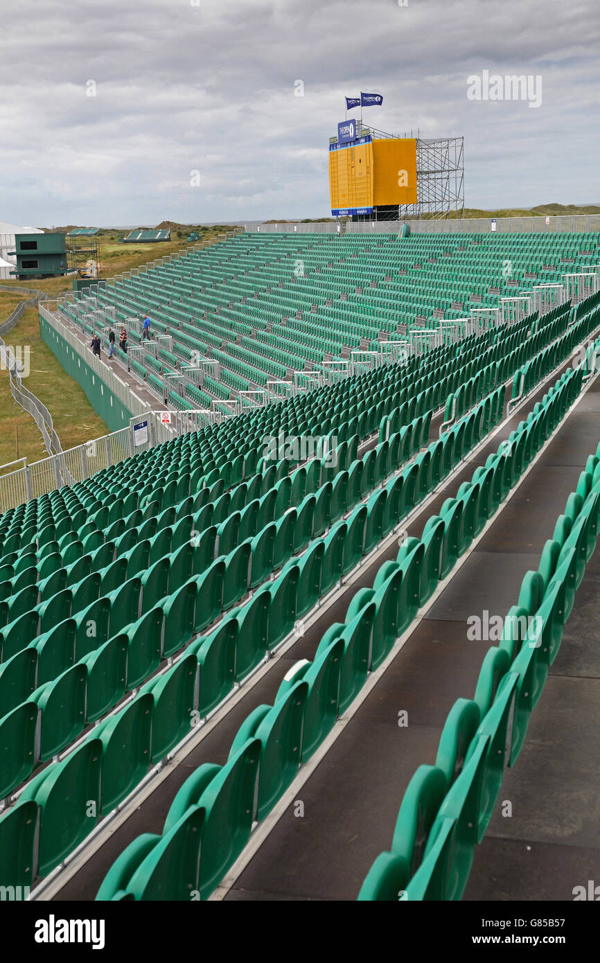 Temporary grandstands at the 18th hole, Open Golf championship, Royal Birkdale golf course, Southport, Lankashire, UK Stock Photo