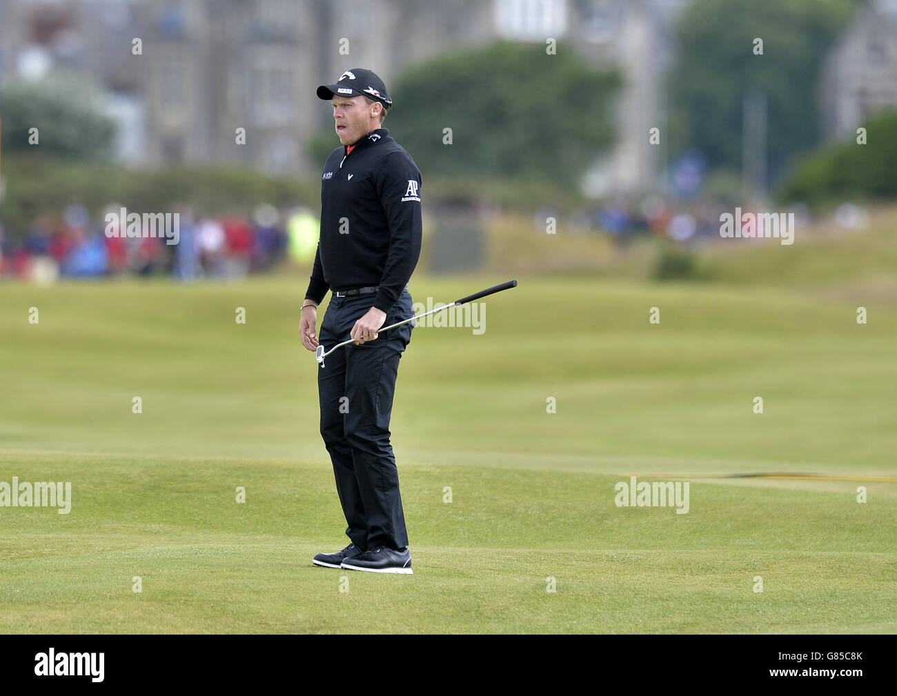 England's Danny Willett reacts after his bogie on the 15th during day two of The Open Championship 2015 at St Andrews, Fife. Stock Photo