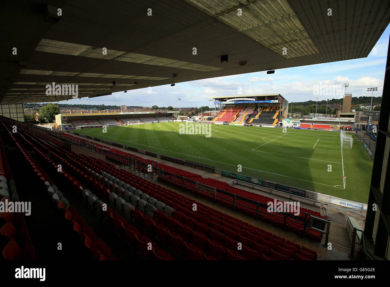 A general view of the pitch from the stands at Sincil Bank Stock Photo