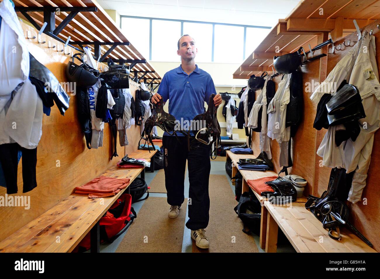 Valet Robert Fox organises the jockey's gear during day one of the