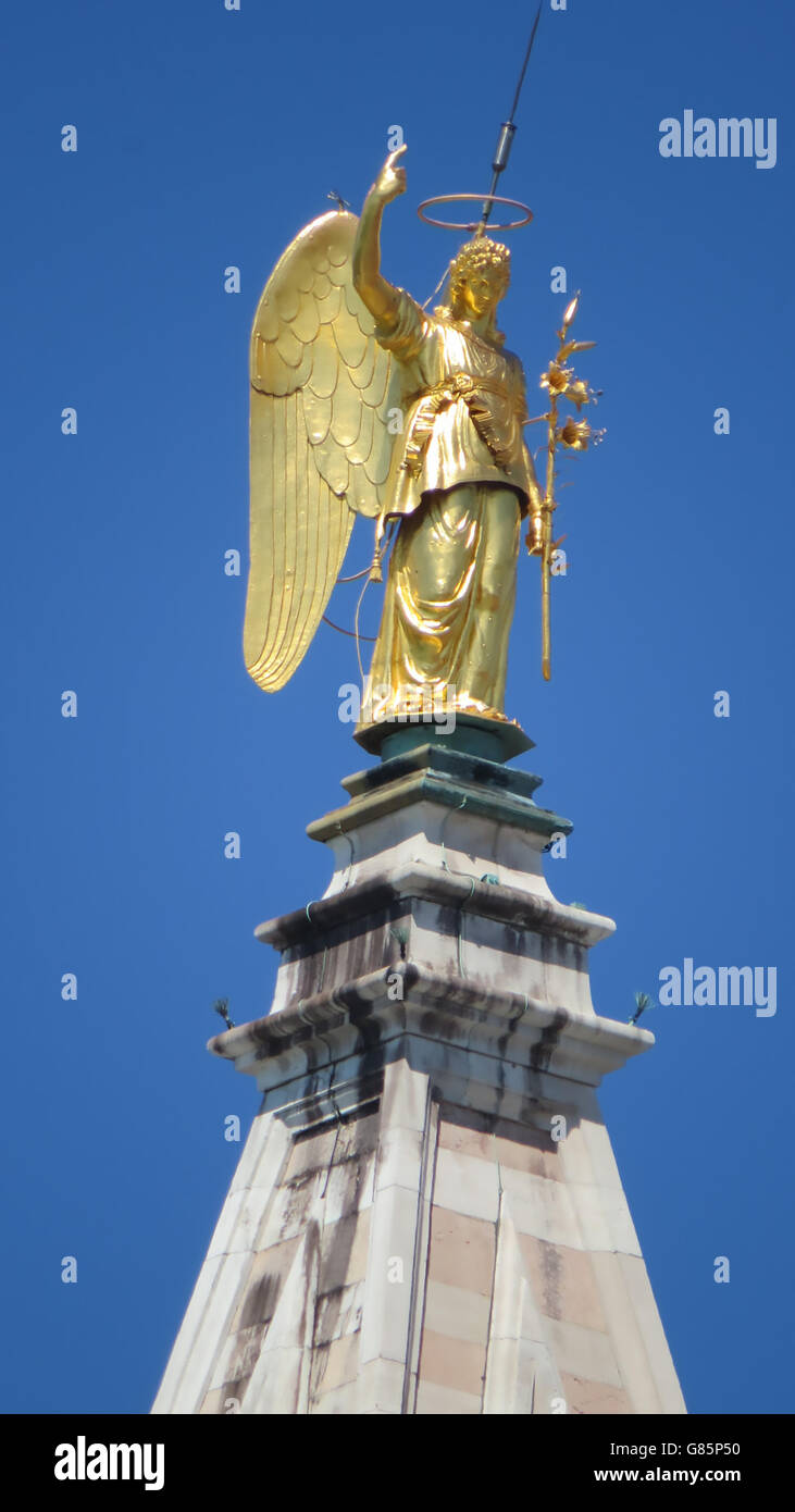 VENICE, Italy. Statue of the archangel Gabriel on top of St Mark's