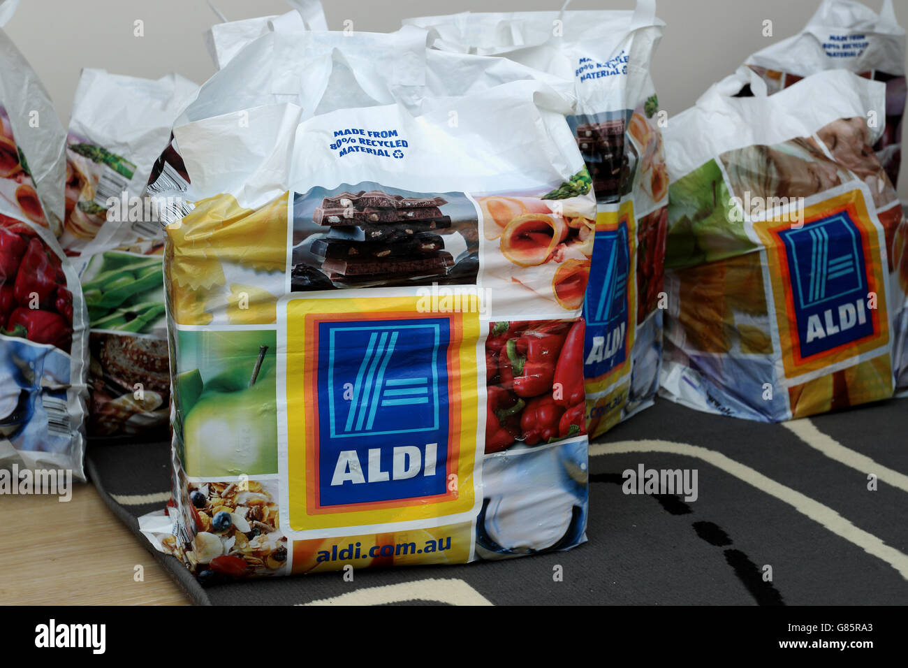 Aldi Australia shopping bags filled with grocery Stock Photo Alamy