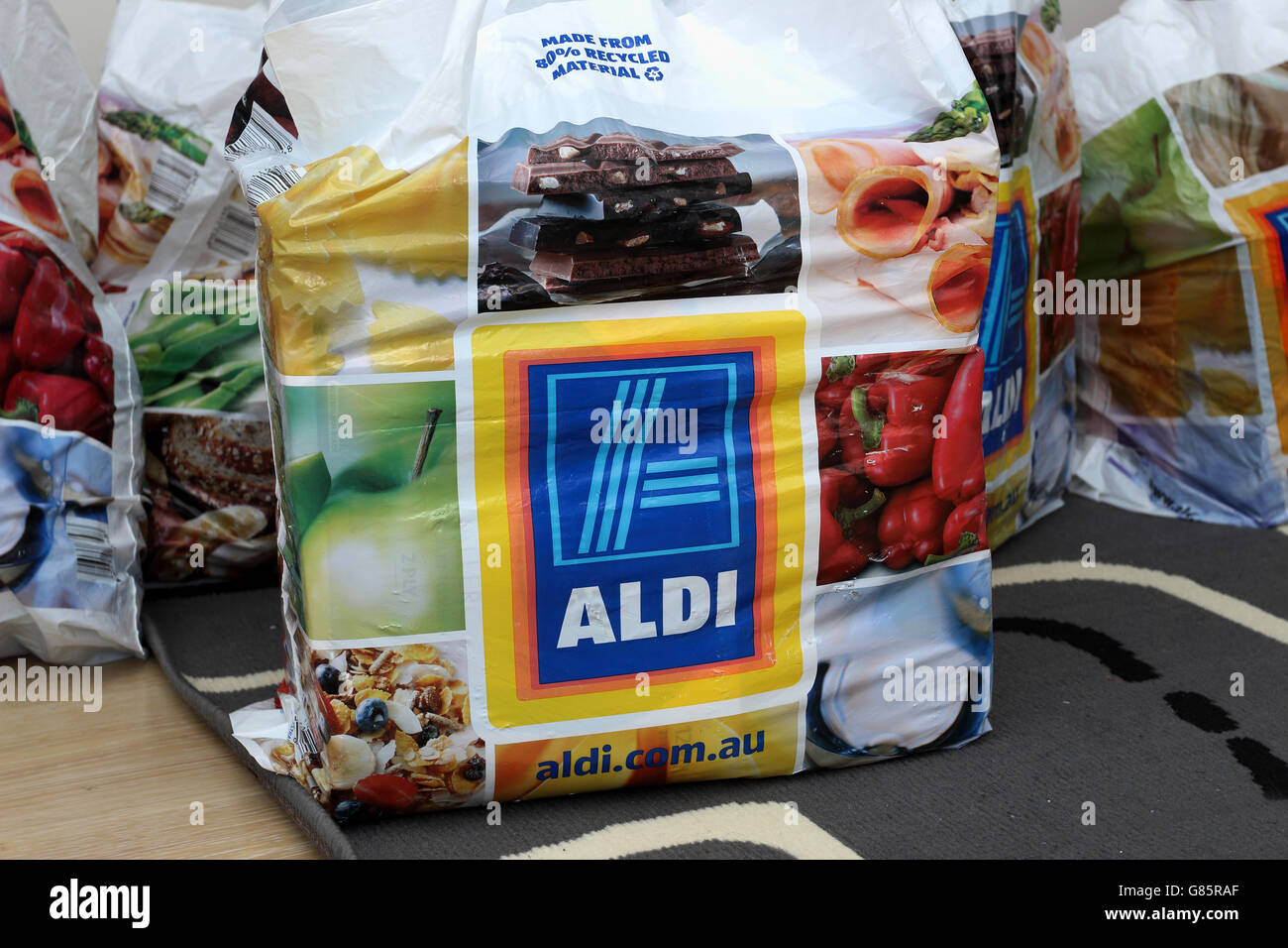 Aldi Australia shopping bags filled with grocery Stock Photo Alamy