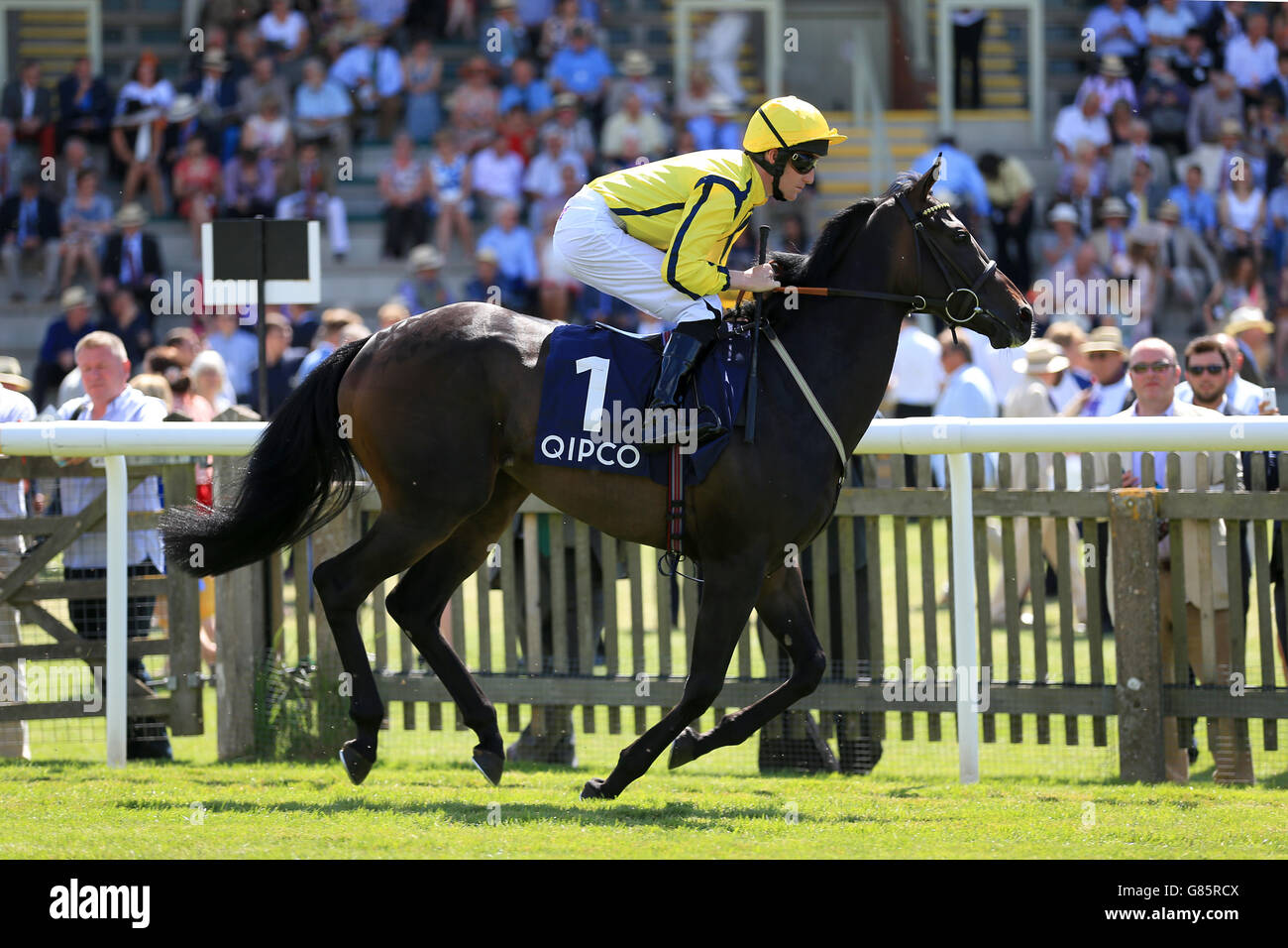 Besharah ridden by Pat Cosgrove during the Duchess Of Cambridge Stakes (Sponsored By Qipco) (Formerly The Cherry Hinton Stakes) Stock Photo