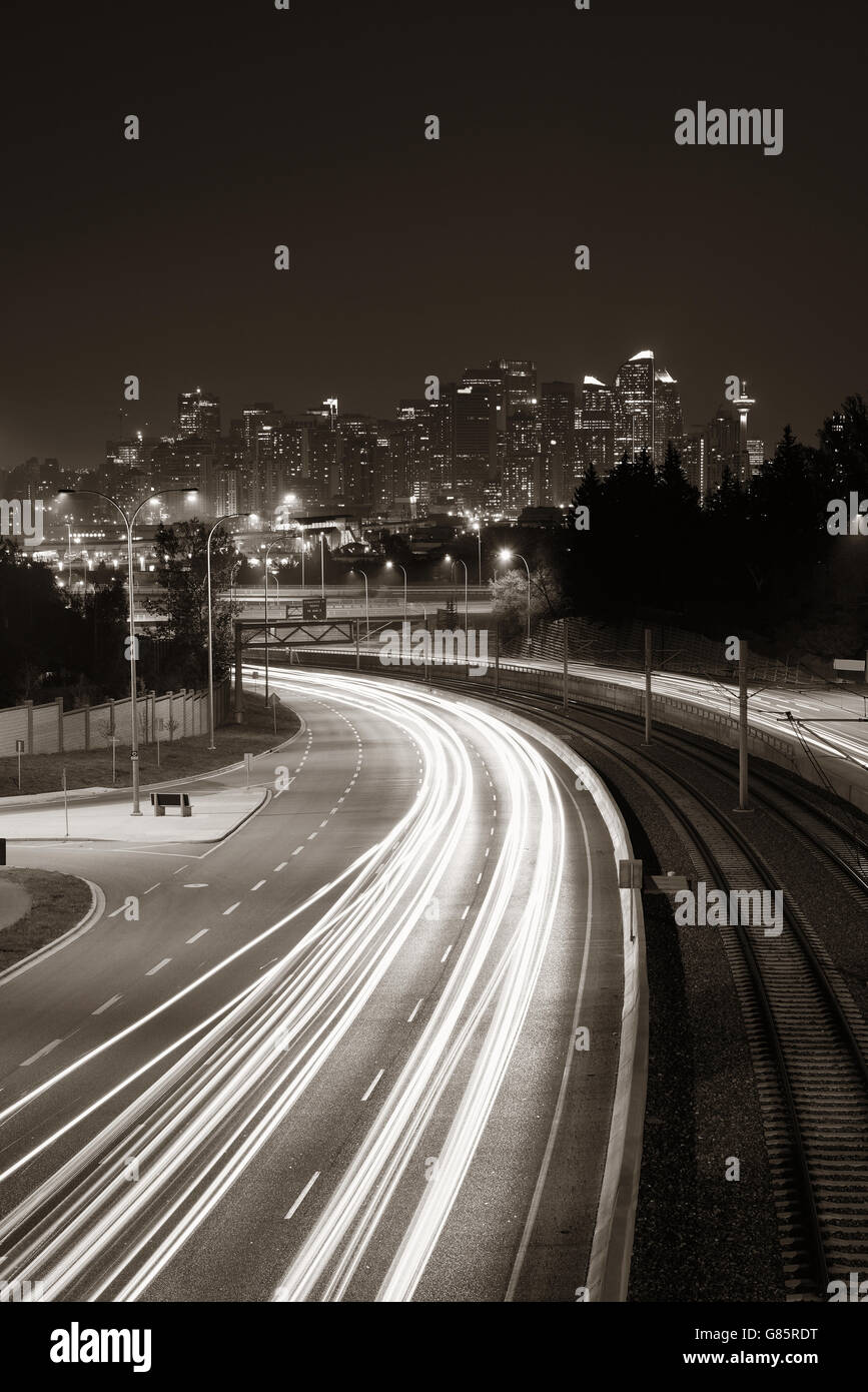 Calgary downtown with light trails at night, Canada Stock Photo - Alamy