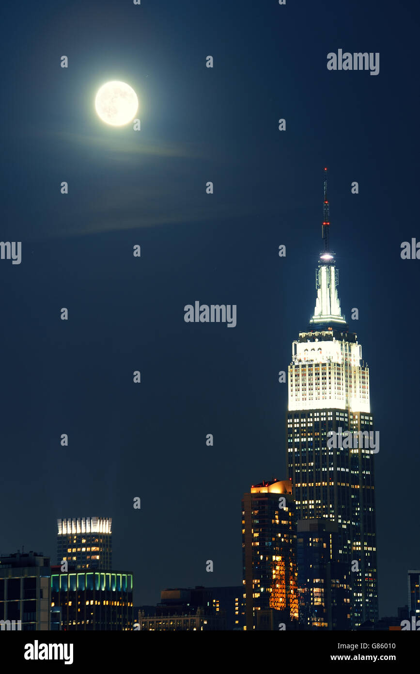 NEW YORK CITY, NY - SEP 20: Empire State Building with super moon on ...