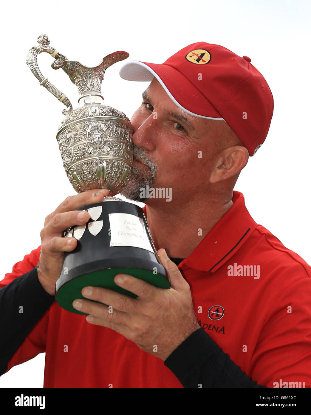 USA's Marco Dawson celebrates winning the 2015 Senior Open Championships at Sunningdale Golf Club, Berkshire. Stock Photo