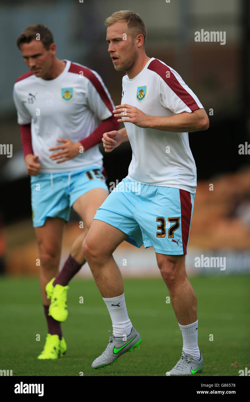 Burnley's Scott Arfield warms up during the Capital One Cup, First Round match at Vale Park, Stoke-on-Trent. Stock Photo
