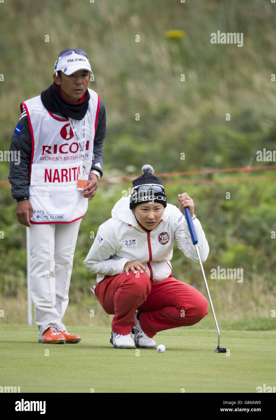 Japan's Misuzu Marita lines up her putt on the 5th hole during day two of the Ricoh Women's British Open at the Trump Turnberry Resort, South Ayrshire. Stock Photo