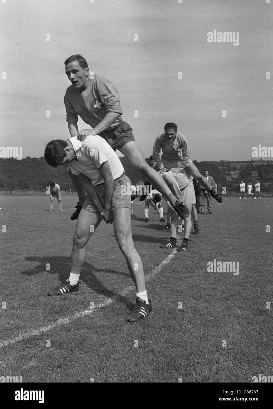 Football players during training Black and White Stock Photos Images