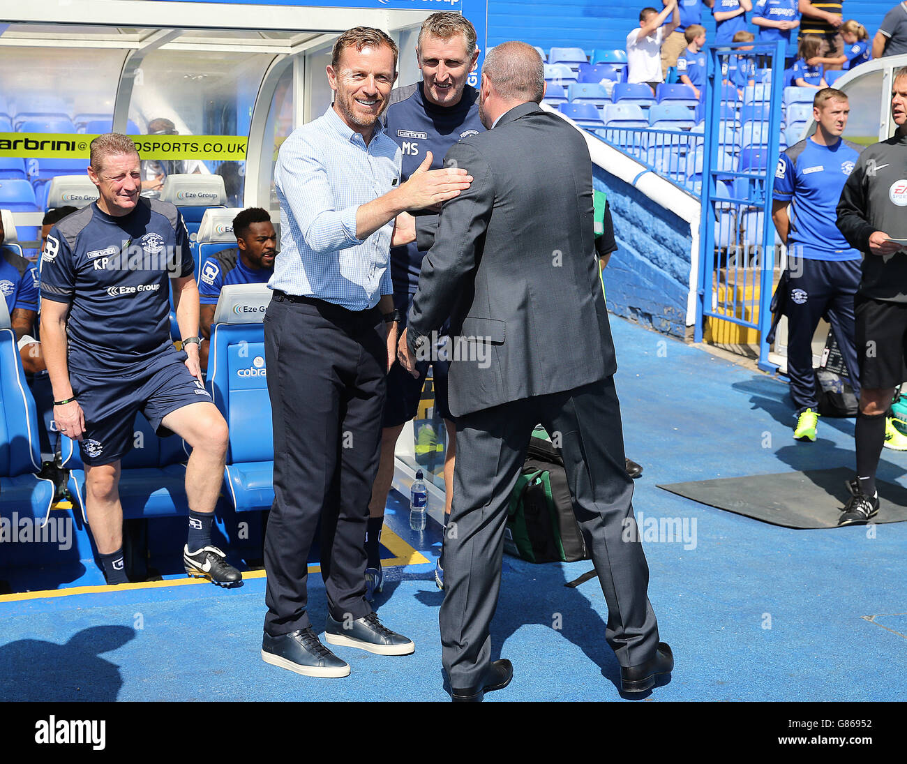Birmingham City's manager Gary Rowett and Reading's manager Steve Clarke shake hands before the game Stock Photo