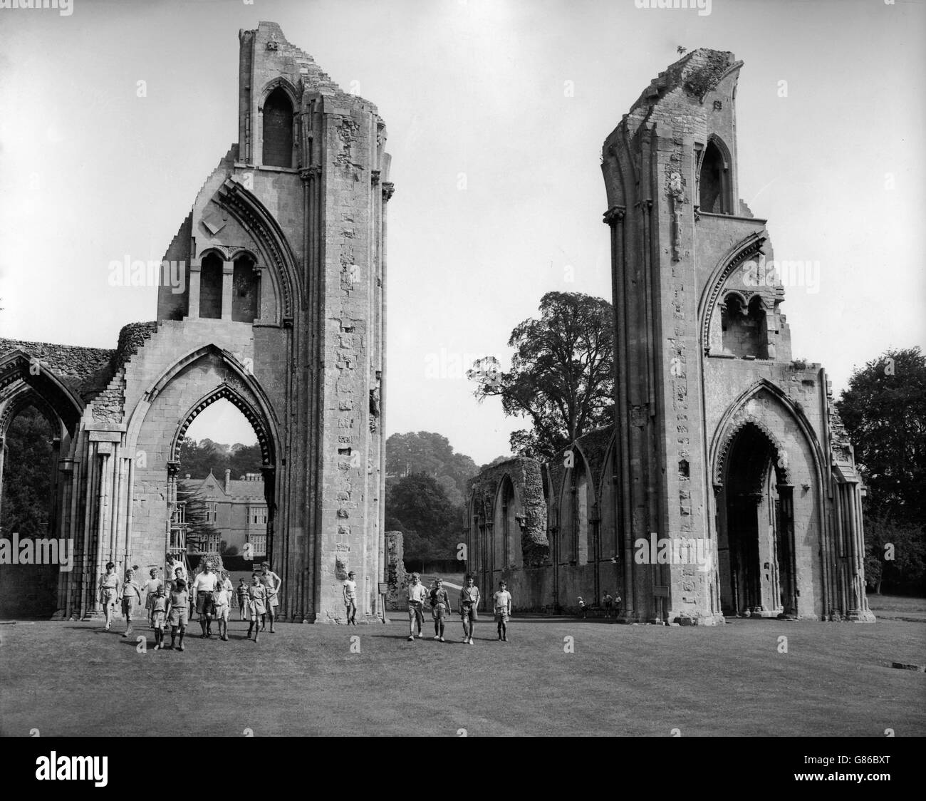 The ruins of the Benedictine Abbey of St Mary at Glastonbury in Somerset. Stock Photo