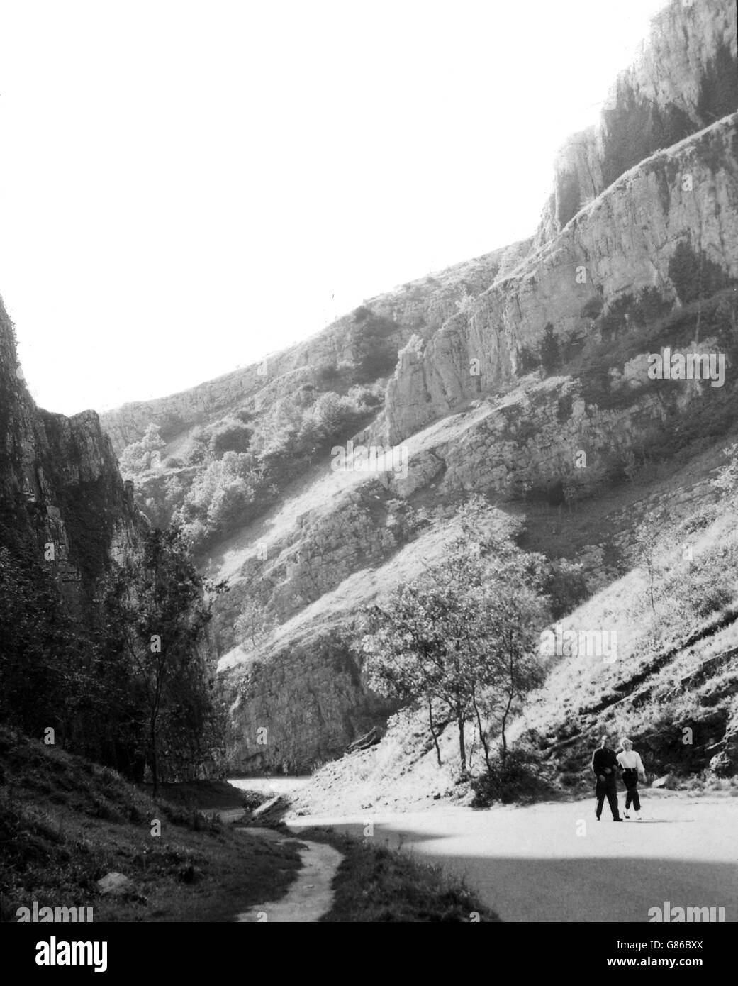 Cheddar Gorge, Somerset. Cheddar Gorge in Somerset. The limestone canyon cuts through the Mendip Hills for more than a mile. Stock Photo