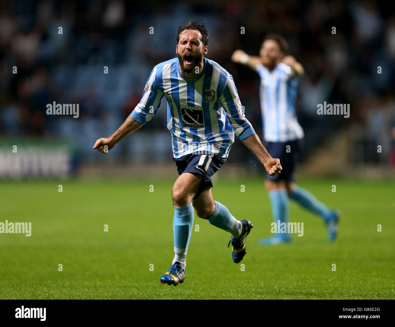 Coventry City's Jim O'Brien celebrates scoring his side's third goal of the game during the Sky Bet League One match at the Ricoh Arena, Coventry. Stock Photo