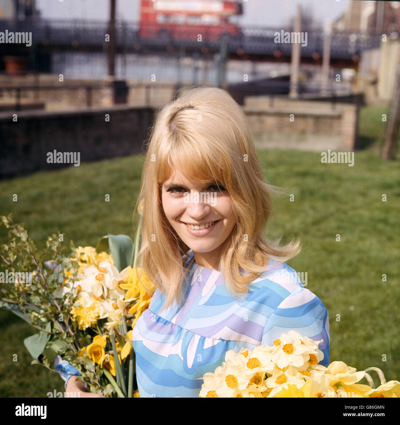 Birthday bouquets for 24 year old Carol White, actress who played title role in the controversial television play 'Cathy Come Home'. She is currently filming on location in Fulham, London, for the title role in a Nell Dunn-scripted film 'Poor Cow'. Stock Photo